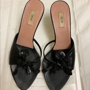 Prada Black Floral Peep Toe Heels